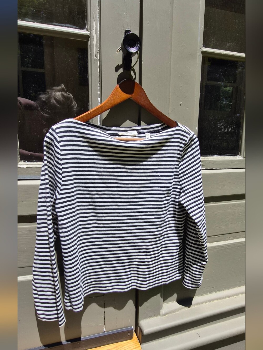 Doen Breton Stripe Boatneck Top Navy Ivory French Girl Knit Tee XXL
